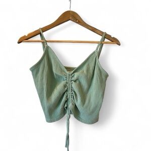 O'Neill Ribbed‎ Cami Crop Top Ruched Drawstring Sleeveless Tank Top Sage Green M